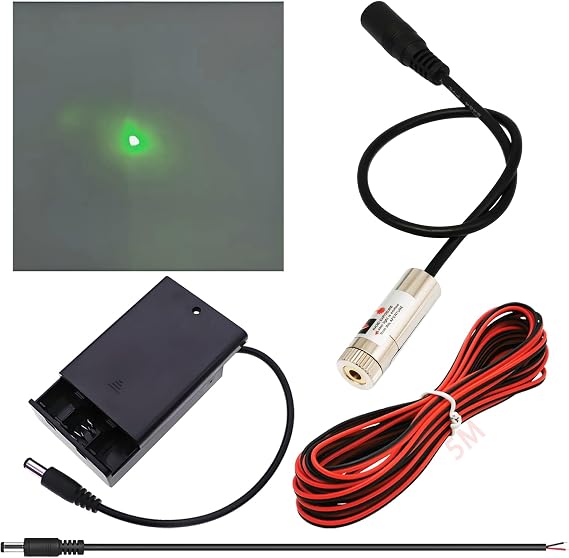 CTRICALVER Laser Module Adjustable Focal Kit, Power Supply kit +520nm Industrial Laser Module Diode 3-5V 2.1mm DC Plug (Light Source Shape: Green piont)