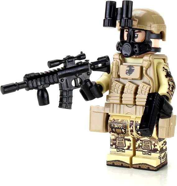 Battle Brick 1.6 Inches Tall Marine Corps Desert MARPAT Chemical Warfare Collectible Custom Minifigure | Genuine Military Minifig | Camo Printed in theUSA | Great Gift for Teem to Adult AFOL