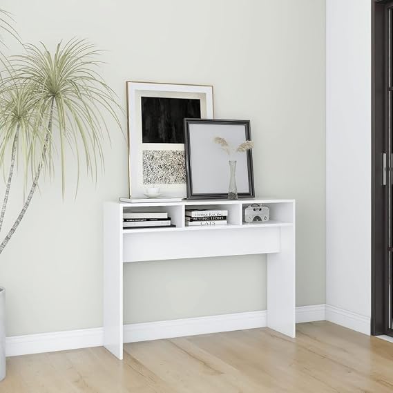 Console Table, White, 105 x 30 x 80 cm, Wood Material, Narrow Sofa Table with Shelves, Side Table, Hallway Table, Entrance Table, Sofa Top for Living Room, Bedroom, Entrance, Hallway