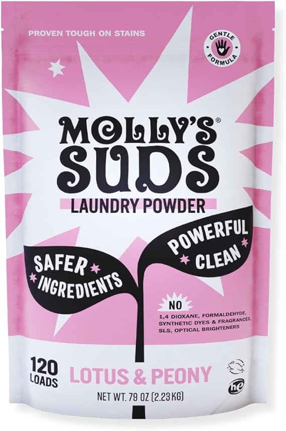 Molly's Suds Original Laundry Detergent Powder | Clean Laundry Detergent Powder for Sensitive Skin | Simple, Effective Ingredients, Stain Fighting | 120 Loads (Lotus & Peony)