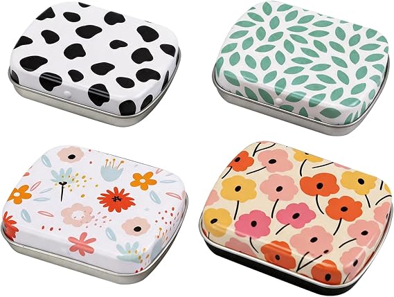 4 Pcs Rectangular Small Tin Box Small Metal Tin Small Tins with Lids Empty Hinged Tins Metal Tins with Lids Mini Portable Small Storage Container for Candy Key Earring Coin Organizer 6 x 4.7 x 1.5cm