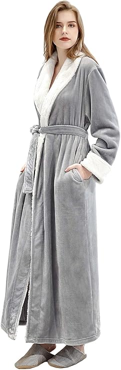 PUTUO Womens Long Dressing Gown: Full Length Warm Fleece Robe for Ladies