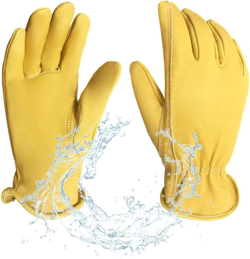 Water-Resistant Cowhide Leather Driver Gloves Garden Gloves, Perfect for Truck Driving Warehouse General Work
