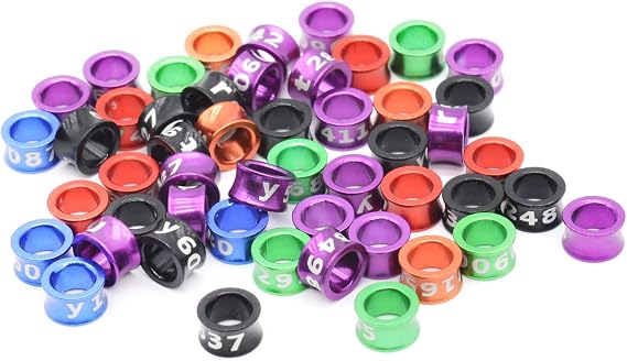 Bird Foot Ring Bird Leg Ring Aluminum Dosed Bird Leg Ring Identification Training Ring for Hibiscus Birds, Parrots, Peonies, Etc. Mixed Colors 50 Pieces Per Pack