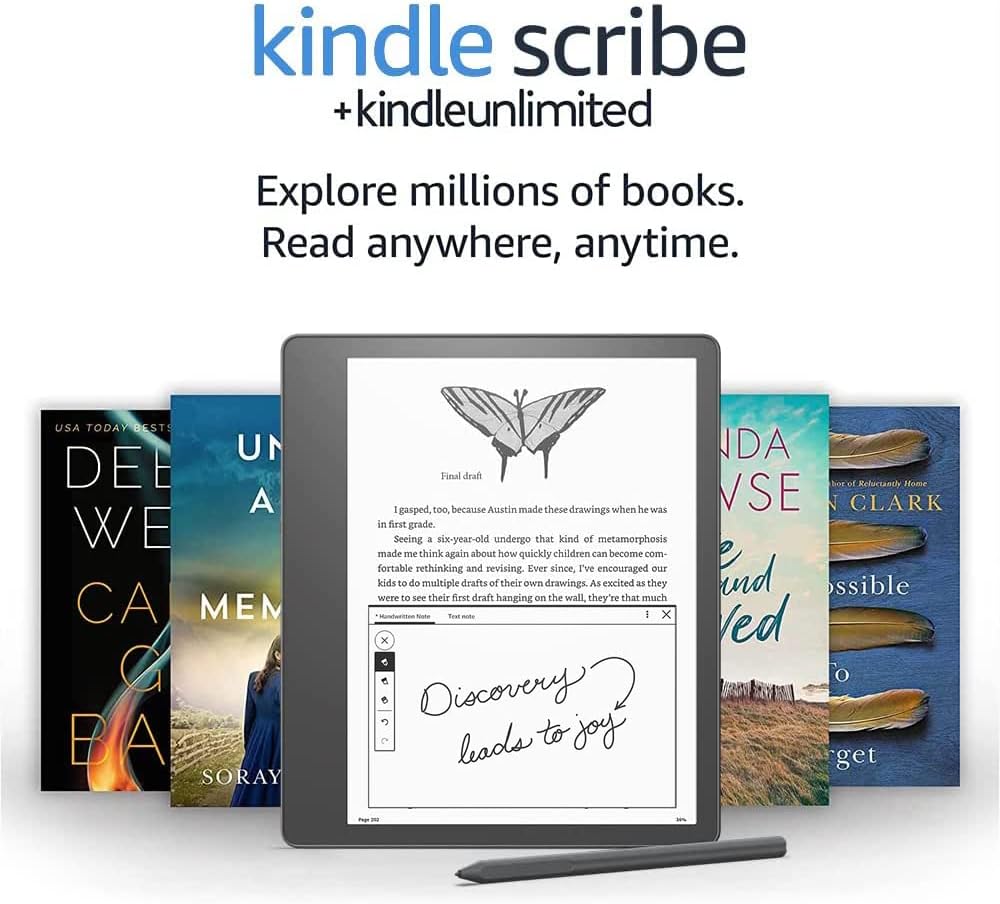 Introducing Kindle Scribe | The first Kindle for reading and writing. Features a 10.2-inch, 300 ppi Paperwhite display and includes Basic Pen | 16 GB + Kindle Unlimited