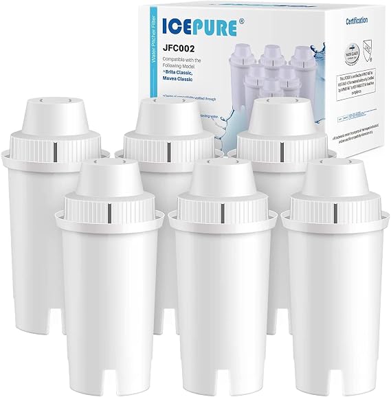ICEPURE Pitcher Water Filter Replacement for Brita Standard Water Filter, Brita Pitchers and Dispensers,Classic OB03, Everyday, UltraMax, Metro+, XL, Mavea 107007 35557 and More NSF Certified 6PACK