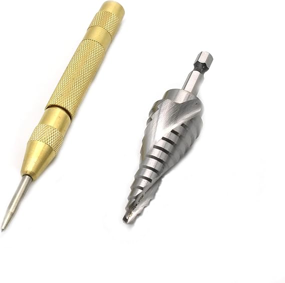 TEMO M35 Cobalt Spiral Flute 12 Size Step Drill Unibit 3/16 Inch to 7/8 Inch Plus Auto Center Punch Set