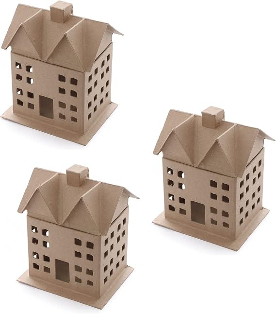 Factory Direct Craft Set of 3 Ready to Decorate Paper Mache Houses