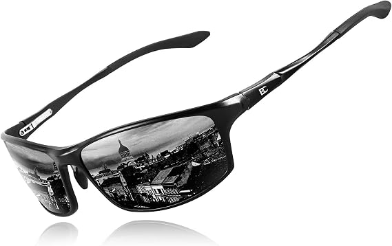 BIRCEN Wrap-Around Mens Polarized Sunglasses: Metal UV Protection Shades