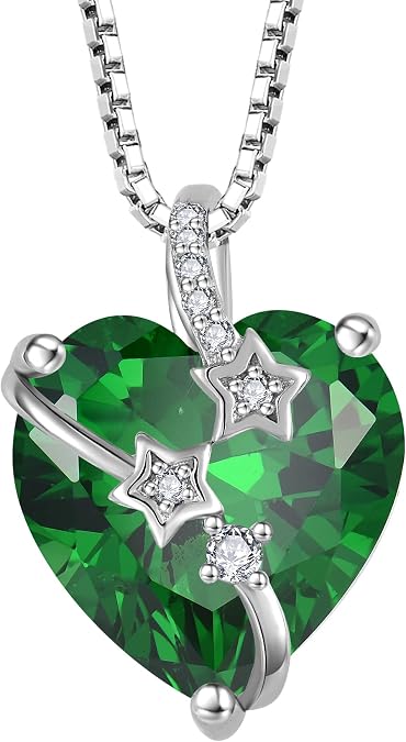 STARCHENIE 925 Sterling Silver Star Birthstone Heart Necklace for Women