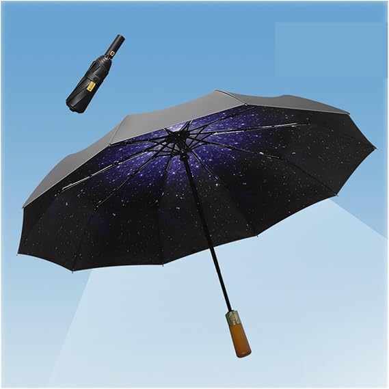 SONGCHAO Umbrella Windproof Retro Wooden Handle Automatic Umbrella Double-layer Umbrella Ten-bone Folding Umbrella Men's Double Umbrella Outdoor Umbrella