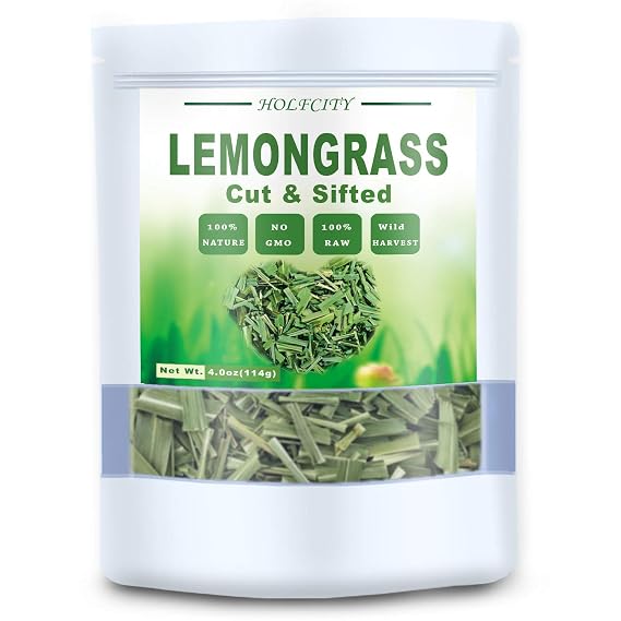 Dried Premium Lemongrass Leaves, Lemon Grass Loose Leaves Tea, Citronella for Thai Food and Herbal Tea, Cut & Sifted, Bulk Spices (4.0 oz)