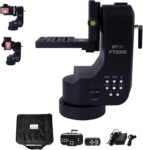 PT5000 360 Auto Motorized Rotating Panoramic Head with Remote Control, Professional Universal Shaft, Support 5KG(11LB) Camera Pan Tilt Video Tripod Head Stabilize