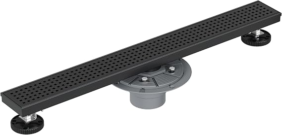 Neodrain 18-Inch Matte Black Linear Shower Drain,Stainless Steel Linear Drain with Quadrato Pattern Grate,Matte Black Rectangle Shower Floor Drain with Hair Strainer, Shower Drain Base