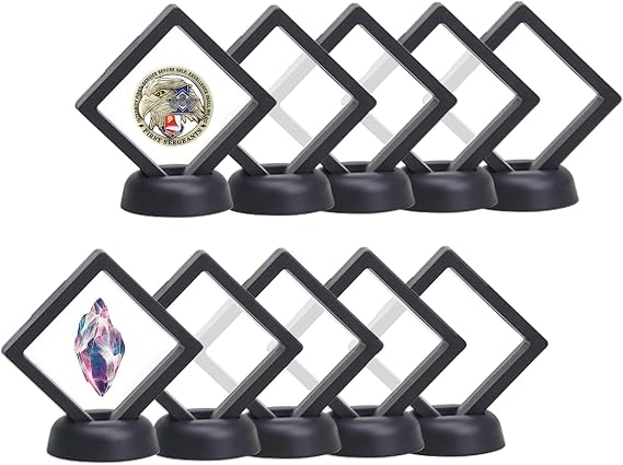 3D Floating Frame with Stand, Challenge Coin Display Holder, Floating Display, 2.75"x2.75" Gift Packing Frame 10 Pack (Black)