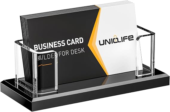 Uniclife Acrylic Business Card Holder 1 Slot Horizontal 60 Card Capacity Clear Name Card Stand for Desktop Office Home or Exhibitions for Women & Men