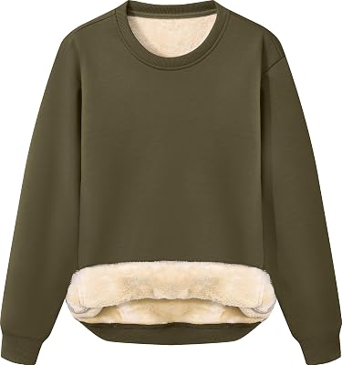 Womens Fleece Sherpa Lined Sweatshirts Crewneck Warm Winter Pullover Long Sleeve Tops