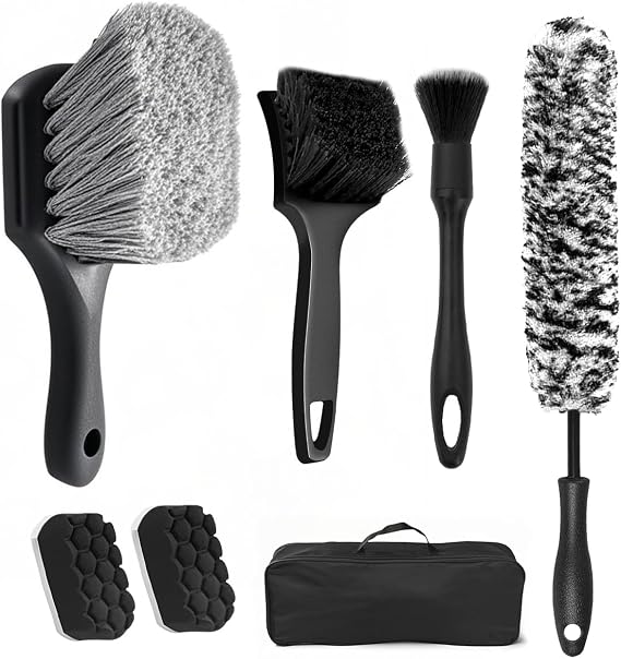 Bittwee 7 PCS Car Wheel Brush Kit, Scratch Free Soft Bristle Automobile Tire Rim Detailing Cleaner Tool Set, Vehicle Tyre Washing Brush Accessories, Universal for Truck SUV RV