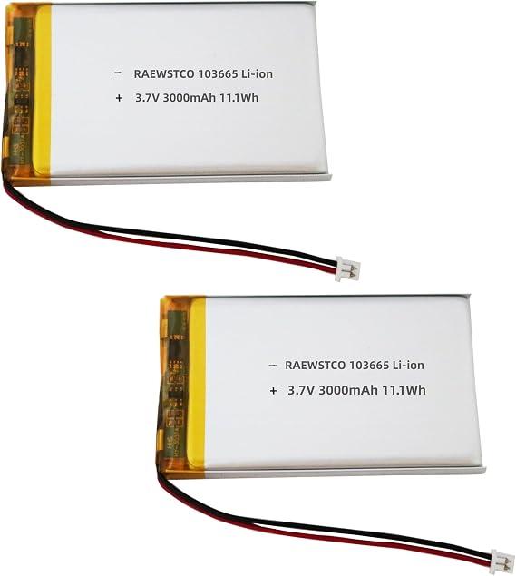 2PCS 3.7v 103665 3000mah Lithium Polymer ion Battery Rechargeable Mobile Energy Storage Power Supply,for Miyoo Mini etc. (2.0Pin)