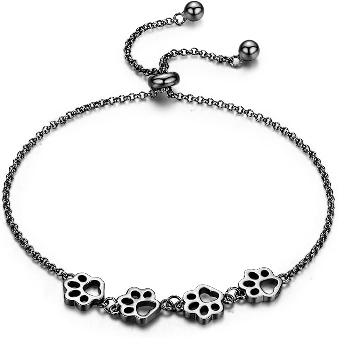 BISAER 925 Sterling Silver Cat Dog Paw Print Charm Bracelet for Women | Original 14K Gold Plated Cute Pet Paw Bracelet Adjustable Slider Bracelet for Dog Pet Lover Jewelry Gifts 4 Colors