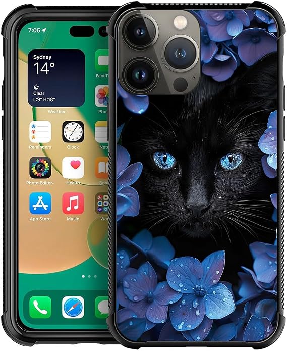 CARLOCA Compatible with iPhone 11 Pro Case,Black Mumbai Clivia Cat for iPhone 11 Pro Cases for Girls Women,Graphic Design Shockproof Anti-Scratch Hard Back Case
