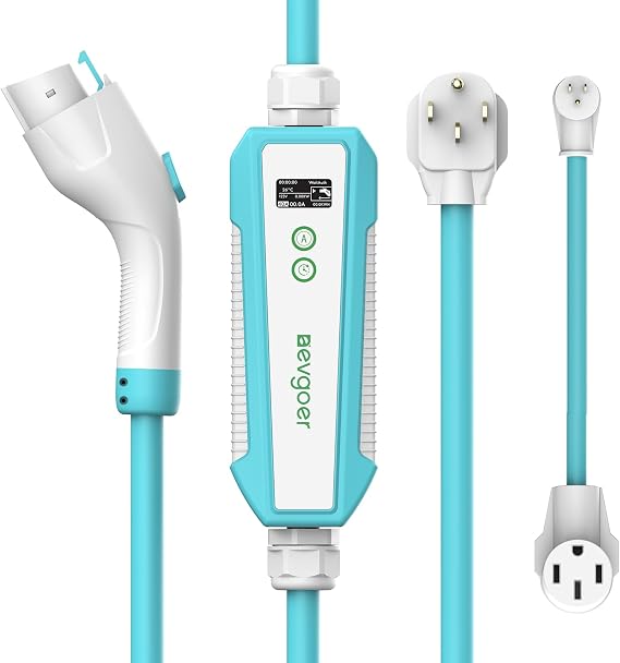 EG evgoer EV Charger Level 2 & 1, 40A 110-240V Portable EV Charger, Home/Outdoor Portable Charging Station Adjustable Current with 20ft Cable Adapter & Nema 5-15P to 14-50R Adapter for J1772 Electric
