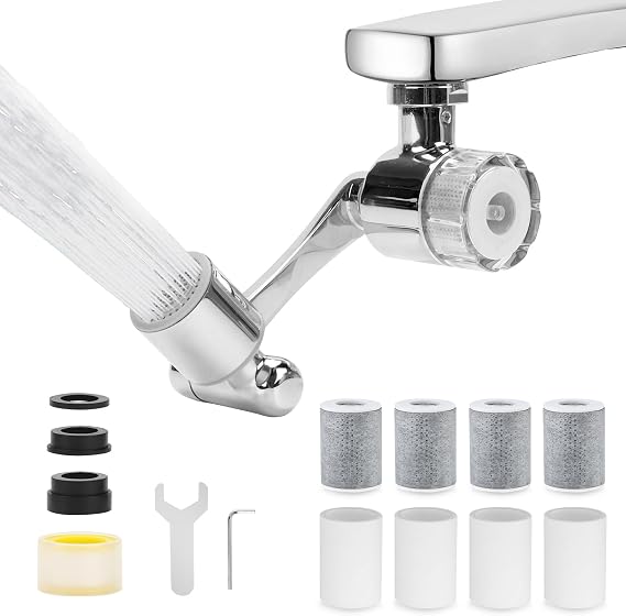 1080o Sink Water Filter Faucet, Splash-proof Sink Faucet Extender with Filter, Reduce 99% Chlorine, 2 Modes Spray Attachment for Home Kitchen & Bathroom, 9PCS Replacement Filter