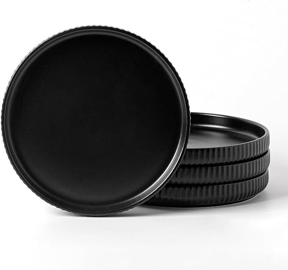 FOBENTA Dylan Ceramic Salad Plates for 4-8 Inches Porcelain Plate Set,Kitchen Plates for Dessert,Microwave Safe, Scratch Resistant Handmade Dish Set (Matte Reactive Dark Night, Set(4pcs))