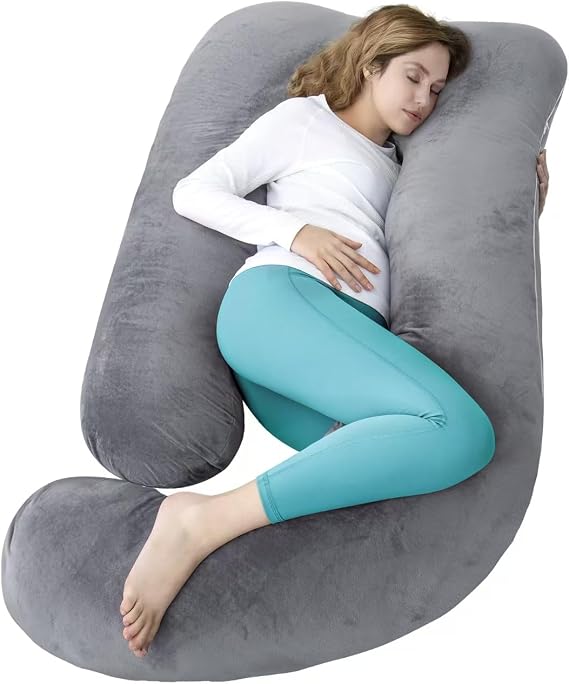 Pregnancy Pillow, 60 Inch U-Shaped Body Pillow, Pregnancy Maternity Pillow with Velvet Cover Dark Grey