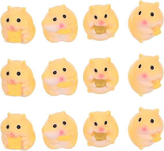 12pcs Cute Tiny Hamster Figurines Resin Miniature Animal Statues Lightweight Portable for DIY Fairy Garden and Home Decor