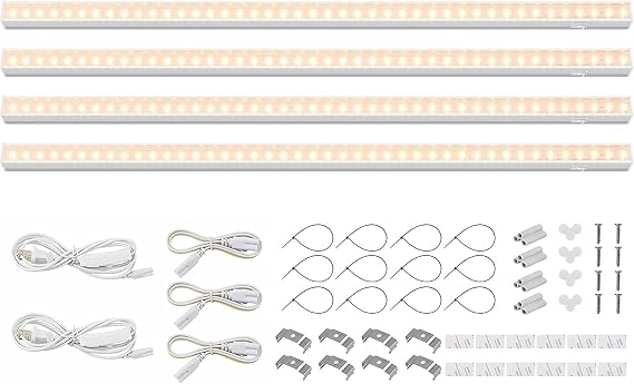 Barrina T5 Grow Lights, Yellow, 2ft 40W (4 x 10W), Full Spectrum, 4 Packs | Plant Lights for Indoor Plants, Greenhouse, Linkable Growing Fixture, Individual Switch, Plug and Play, White Cover