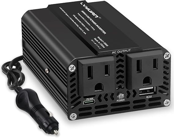 500W Power Inverter, LVYUAN Inverter 12V DC to 110V AC Car Plug in Adapter Outlet Fast-Charging [20W USB-C]/USB-A(18W) Vehicle Converter for Phone, Laptops, Road Trip Charger