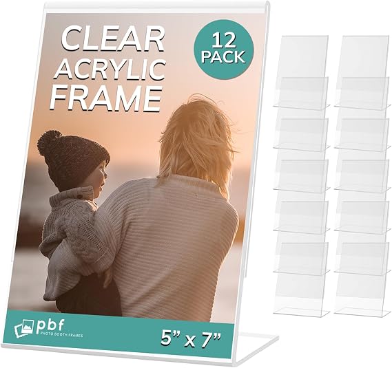 pbf 5x7 Acrylic Sign Holder Display | Clear Vertical Slanted (12-Pack)