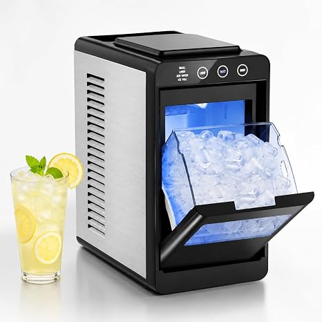 Kismile Portable Countertop Ice Maker Machine, 26lbs Ice in 24Hrs, Self-Cleaning Ice Maker with Selectable Ice Size & Internal Light, Compact Design for Home/Kitchen/Bar