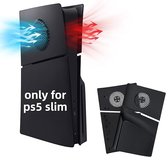 Mcbazel PS5 Slim Faceplate Replacement Hard Side Panel Plate,Protective Replacement Cover with Cooling Vent Accessories for Playstation 5 Slim Disc Edition - Black