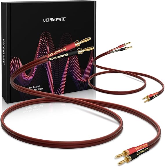 UCINNOVATE High End Pure Copper HiFi OFC Speaker Wire Cable with Banana Plug 3M Gold Plated Banana Tip Plug Male to Male 600 Strands 14AWG Audio Speaker for HiFi System Home Theater 9.8ft