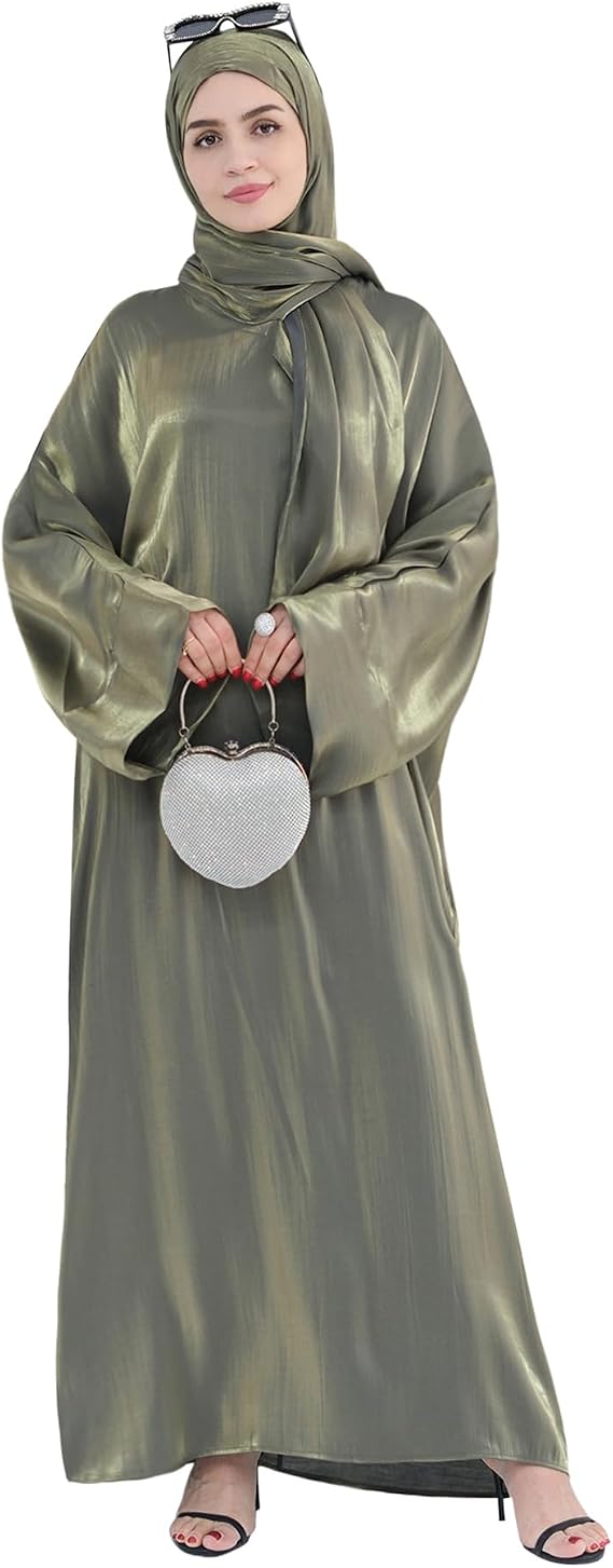 Women Muslim Abaya Dress One-Piece Full Length Modest Dress with Hijab Scarf Islamic Dubai Prayer Abaya Dress