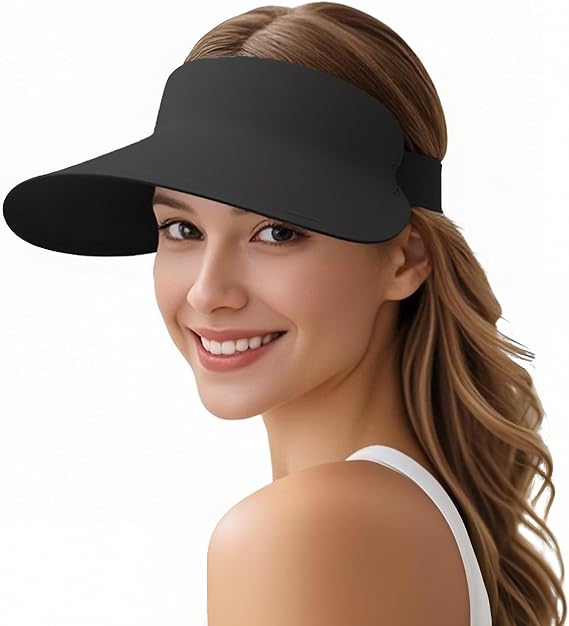Women's Wide Brim Sun Visor, Quick Dry Open Top Ponytail Hat for Sports