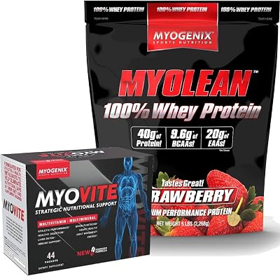 Myogenix Myovite Multivitamin & Myolean Strawberry Whey Protein Bundle Complete Daily Nutrition with 40g High-Protein Whey Support Energy, Muscle Growth & Recovery