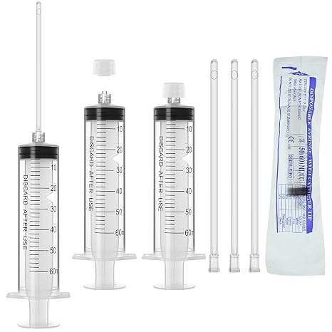 60ml Luer Lock Syringe with Cap and Soft Plastic Tube, 10 Pack