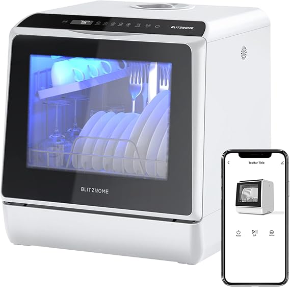 Portable Dishwasher Countertop, WIFI Smart Dishwasher, Compact Mini Dishwashers with 5L Built-in Water Tank, 6 Programs, 360 Dual Spray,