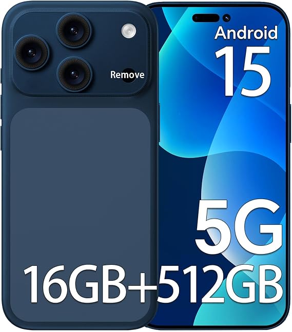 Unlocked Cell Phone, M17 5G Smartphone, Android 15 Unlocked Phones, 16GB RAM + 512GB ROM, 5000mAh Battery, 6.9" HD+ Display, 104MP Rear & 32MP Front Camera, Dual SIM, Face ID