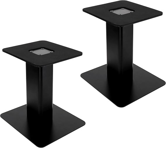 Desktop Speaker Stands (Pair) – Heavy Duty 15x17 cm Padded Metal Tray, Sturdy Flat Base, Compact Design for 3″-4″ Monitor & Bookshelf Speakers – 20 cm Tall