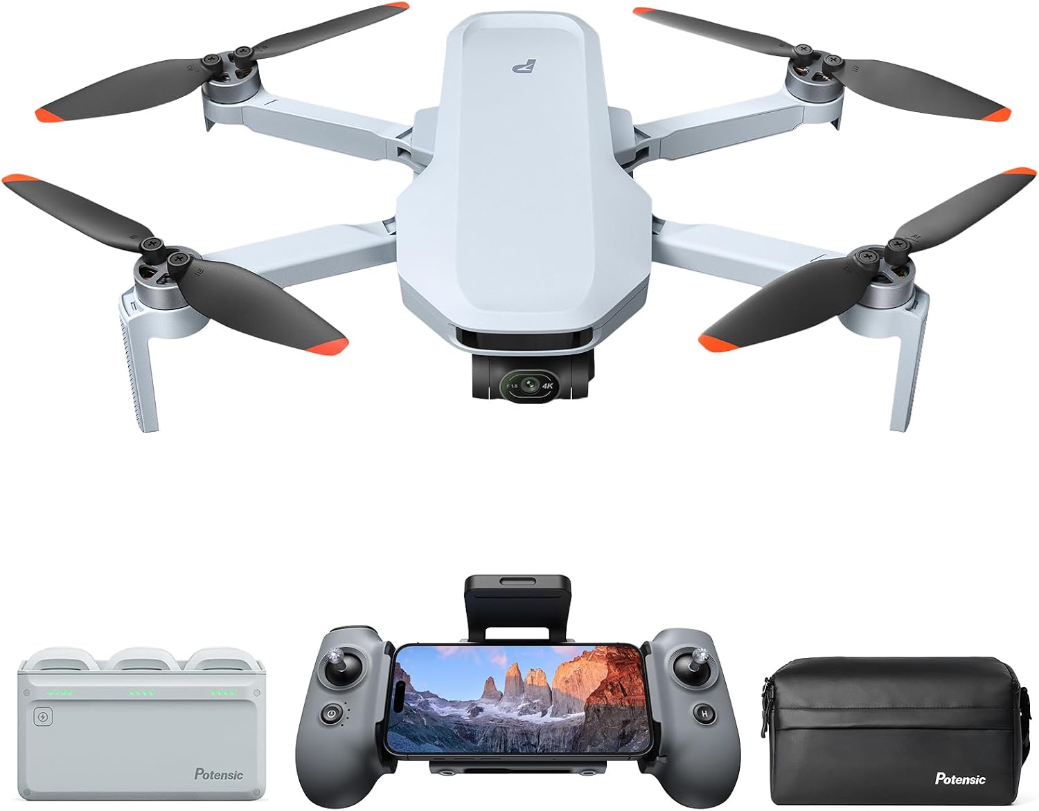 Potensic ATOM 2 Drone with Camera for Adults 4K Video, 8K Photo, Under 249g, 3-Axis Gimbal, 10KM Transmission, AI Track, Vertical Shooting, AI Night Shot, QuickShots, Fly More Combo 96-Min Flight
