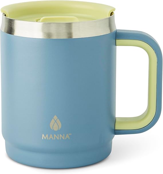 Manna Boulder Mug with Splash-proof Sliding Lid - 14 Oz - Two Tone Faded Denim and Celery Sprout