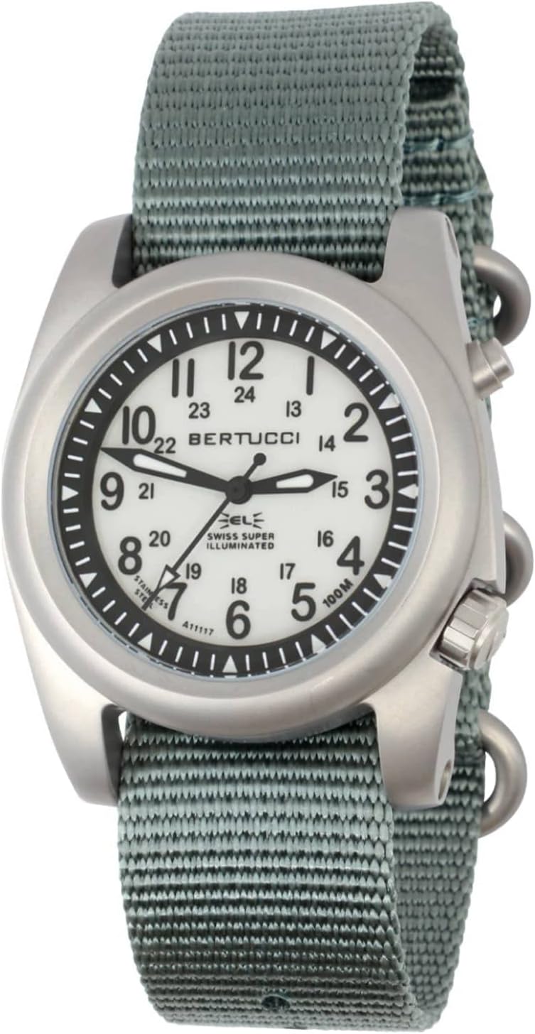 Bertucci A-2sel Super Illumination - Ghost Grey El Dial - 354 Vintage Drab Nylon Band