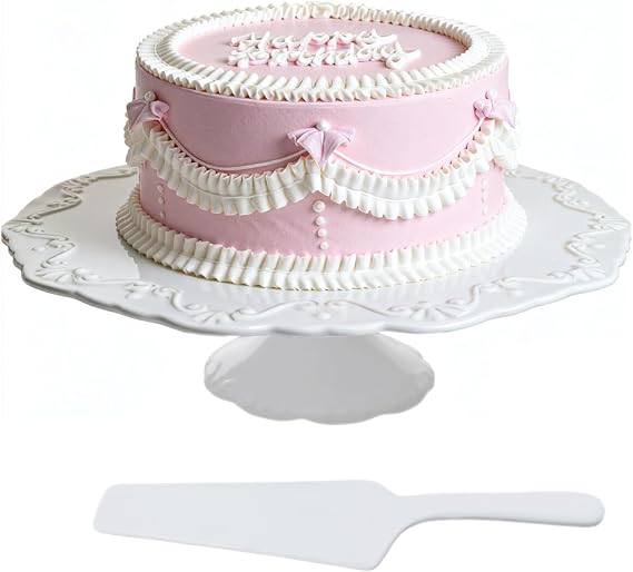 Ceramic Cake Stand, 12” Cake Display Stand with Cake Server-Relief‌