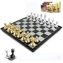 Chess Set Magnetic Chess Checker Set Portable Gold Silver Folding Board Game Perfect Educational Learning Toys Chess Scrub Travel Size Storage Bag for Kids and Adults Education Brain Training Intelligence Development Students Color : As picture, Size : 25*25*2cm