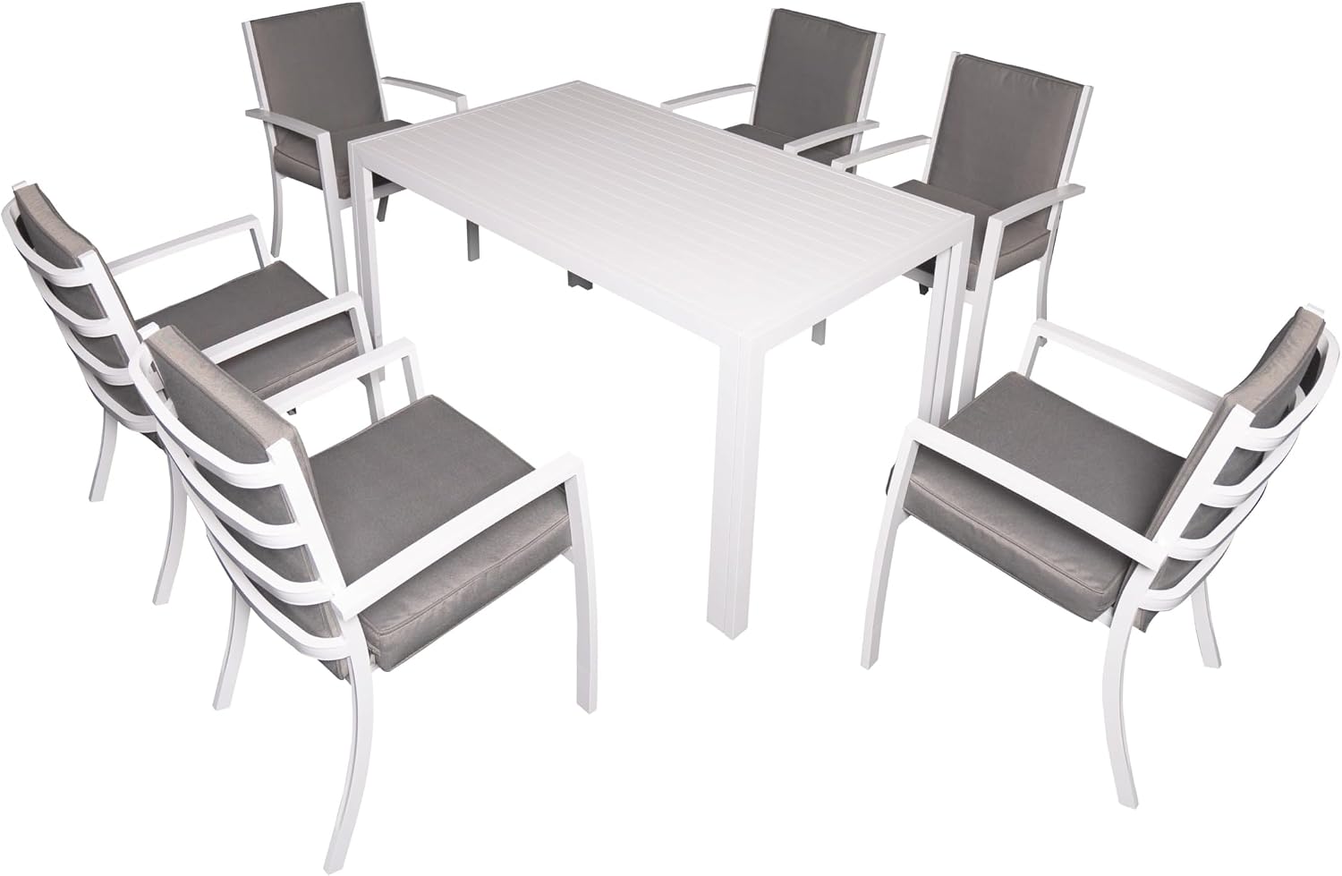 7 Piece Patio Dining Set, Aluminum Outdoor Dining Set with 6 Stackable Chair Padded Removable Thicker Cushion, 57-inch Rectangle Dining Table, Patio Dining Bistro Sets - 6 Armchair Chair