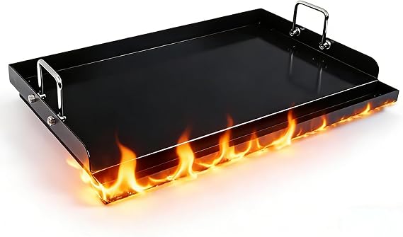 SHINESTAR 25"x16" Ceramic Nonstick Griddle for Gas & Charcoal Grills Pre-Seasoned Carbon Steel Flat Top with Foldable Handle, Anti-Warp